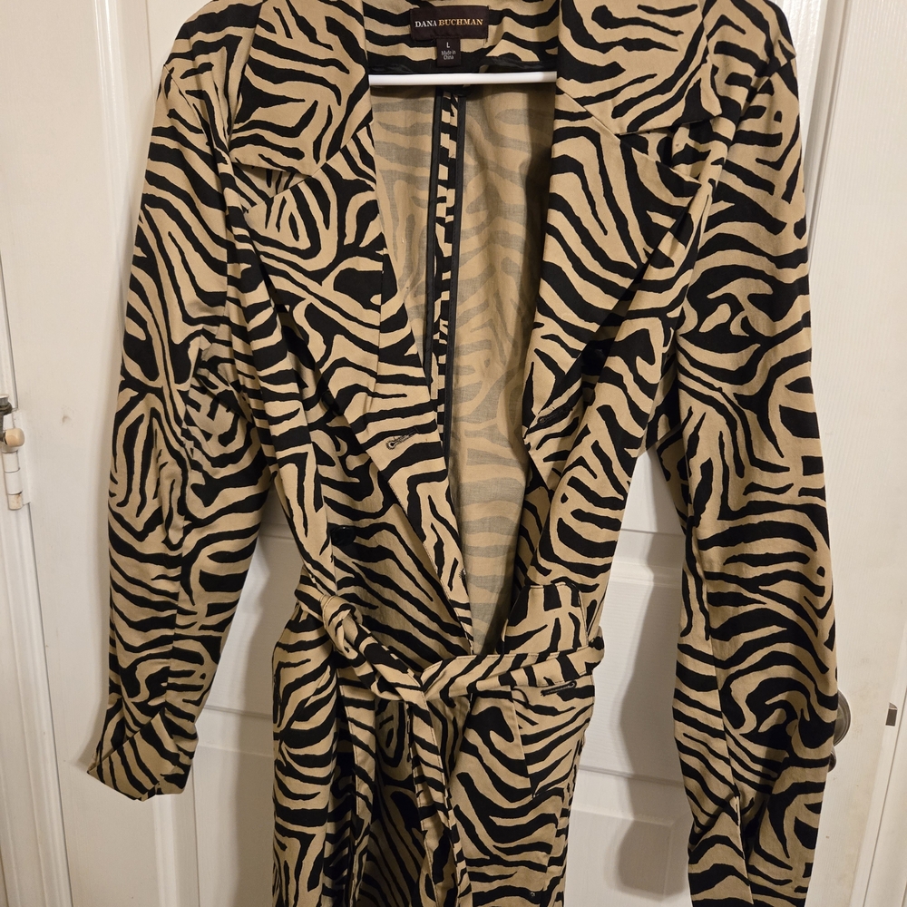 Dana Buchman Zebra Print Trench Coat - Brown and Tan